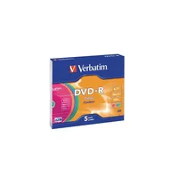 DVD-R lemez, színes felület, AZO, 4,7GB, 16x, vékony tok, VERBATIM : VERBATIM-43557